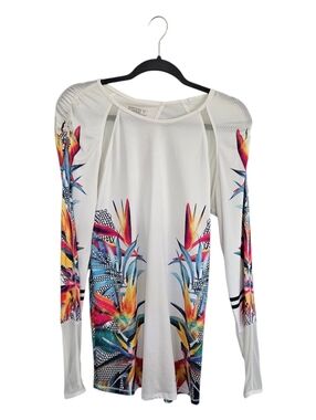 Lucky in Love Copacabana ruched Long SLEEVE top. Multi-color Floral
